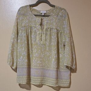 LOFT  3/4 Sleeve Tie Front Sheer Blouse Lg